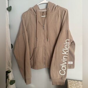 Calvin Klein Cropped Brown Zip-Up Hoodie